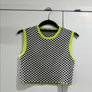 Zara Black and White Checkered Top with Neon Accents